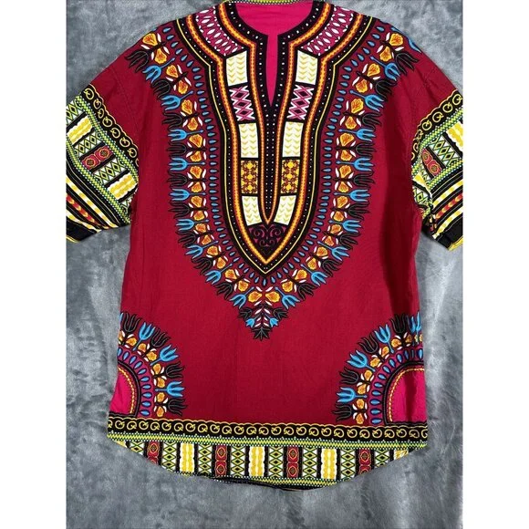 African Fabrics Floral Red Yellow Blue Indigo Stylish Top Blouse Women 2 X-Large - Picture 14 of 15